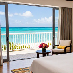 Caribbean Holidays, Cayman Honeymoons, Elegant Cayman Islands resort room with balcony overlooking turquoise sea, fresh flowers and romantic honeymoon setting