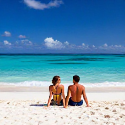 Caribbean Holidays, Cayman Honeymoons May, Romantic couple relaxing on a quiet white-sand beach in Grand Cayman beside turquoise Caribbean sea