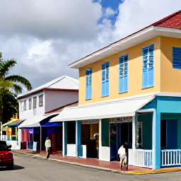 Caribbean Holidays, Cayman Honeymoons, Newlywed couple exploring George Town in Grand Cayman, colourful buildings, local shops and relaxed Caribbean street scene