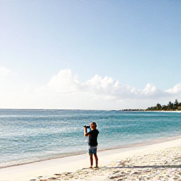 Caribbean Holidays, Cayman Instagram Hotspots, A bright February morning at Seven Mile Beach in Grand Cayman, with calm turquoise water, soft white sand and a traveller taking photographs