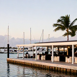 Caribbean Holidays, Cayman Instagram Hotspots, A stylish waterfront restaurant and marina scene in George Town, Grand Cayman, photographed in warm February evening light