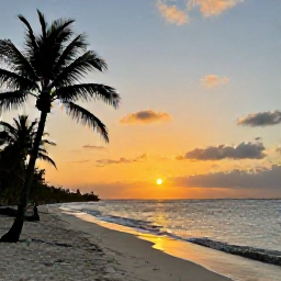 Caribbean Holidays, Cayman Instagram Hotspots, Seven Mile Beach on Grand Cayman at golden hour, with soft waves, palm trees and a colourful sunset sky