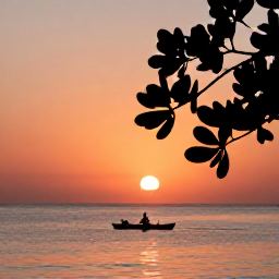 Caribbean Holidays, Cayman Instagram Hotspots, Sunset at the Cayman Islands with a kayak on calm water, mangrove branches in silhouette and orange-pink skies