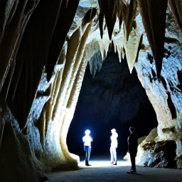 Caribbean Holidays, Cayman Instagram Spots, Cayman Crystal Caves in Grand Cayman, dramatic limestone formations, cool dim lighting and a guided visitor exploring the cave