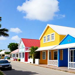 Caribbean Holidays, Cayman Instagram Spots, Colourful Caribbean houses and painted buildings in George Town, Grand Cayman, bright January daylight and tropical streetscape