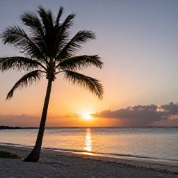 Caribbean Holidays, Cayman Instagram Spots, Colourful sunset over the Caribbean Sea from a quiet Grand Cayman beach, silhouettes of palms and warm golden light