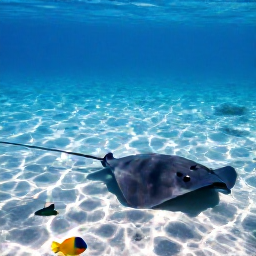 Caribbean Holidays, Cayman Instagram Spots, Colourful tropical fish and a graceful stingray in clear shallow Caribbean water at Stingray City, Grand Cayman