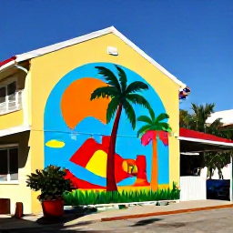 Caribbean Holidays, Cayman Instagram Spots, Colourful tropical street art and bright Caribbean buildings in George Town, Grand Cayman, photographed in clear April sunshine