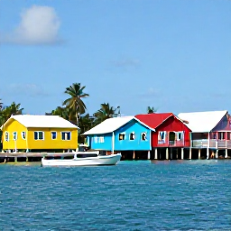 Caribbean Holidays, Cayman Instagram Spots, Colourful wooden houses and small fishing boats in George Town, Grand Cayman, bright Caribbean sunshine and relaxed town atmosphere