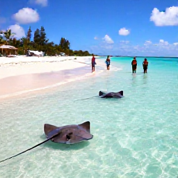 Caribbean Holidays, Cayman Instagram Spots, Stingray City sandbar in Grand Cayman on a sunny July day, visitors standing in shallow clear water beside friendly southern stingrays