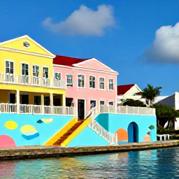 Caribbean Holidays, Cayman Instagram Spots, The colourful stairway and waterfront murals of George Town in Grand Cayman, with pastel buildings and bright Caribbean sunshine
