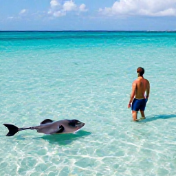 Caribbean Holidays, Cayman Instagram Spots, Traveller standing in crystal-clear shallow water at Stingray City in Grand Cayman, with friendly stingrays nearby and a blue Caribbean horizon