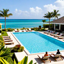 Caribbean Holidays, Cayman Islands Adults Only, Stylish adults-only resort pool overlooking the Caribbean Sea in Grand Cayman, with sun loungers, tropical planting and guests enjoying a peaceful November afternoon