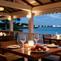 Caribbean Holidays, Cayman Islands April, Elegant waterfront restaurant in George Town, Grand Cayman, with local seafood dishes and a warm evening atmosphere
