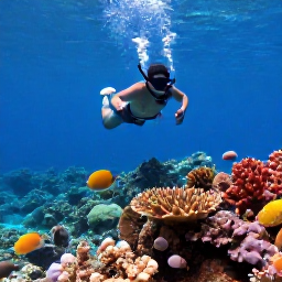 Caribbean Holidays, Cayman Islands August, People snorkelling above colourful coral and tropical fish in clear Cayman Islands water, underwater holiday photograph