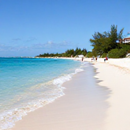 Caribbean Holidays, Cayman Islands Beaches, Seven Mile Beach in Grand Cayman on a sunny January morning, clear turquoise water, soft white sand and a few relaxed holidaymakers