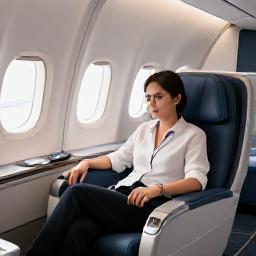 Caribbean Holidays, Cayman Islands Business Class, Business class passenger relaxing in a comfortable aircraft seat before a flight to the Cayman Islands