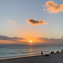 Caribbean Holidays, Cayman Islands December, Sunset over Seven Mile Beach in Grand Cayman, calm turquoise sea, warm golden light and a few relaxed visitors, realistic Caribbean holiday photograph