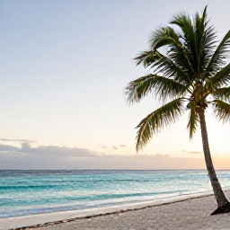 Caribbean Holidays, Cayman Islands December, White sandy beach in Grand Cayman at sunrise, calm turquoise sea, palm trees and a relaxed festive holiday atmosphere