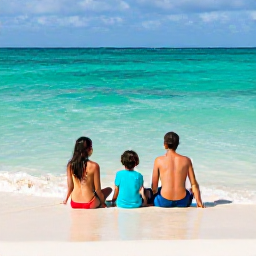 Caribbean Holidays, Cayman Islands February, A happy family relaxing on Seven Mile Beach in the Cayman Islands, clear turquoise water, soft white sand, sunny February day