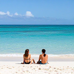 Caribbean Holidays, Cayman Islands February, Couple relaxing on a quiet white-sand beach in Grand Cayman, turquoise Caribbean sea, bright February sunshine