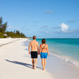 Caribbean Holidays, Cayman Islands February, Couple walking barefoot along Seven Mile Beach in Grand Cayman during a clear February afternoon