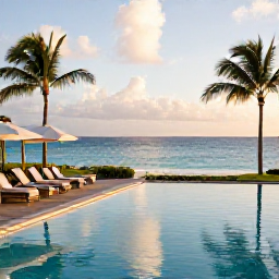 Caribbean Holidays, Cayman Islands February, Relaxed adults-only Cayman Islands resort pool overlooking the Caribbean Sea at golden hour in February