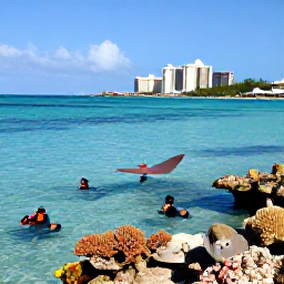 Caribbean Holidays, Cayman Islands February, Snorkellers viewing colourful fish and coral in the clear shallow waters of Stingray City near Grand Cayman