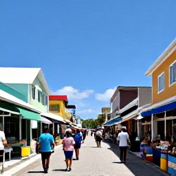 Caribbean Holidays, Cayman Islands February, Visitors exploring colourful George Town streets and a local market on Grand Cayman in sunny February weather
