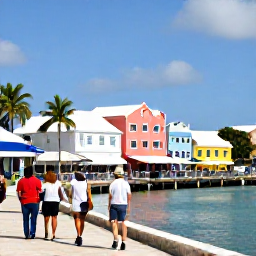 Caribbean Holidays, Cayman Islands February, Visitors exploring the colourful waterfront and historic streets of George Town, Grand Cayman, under bright Caribbean sunshine