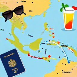 Caribbean Holidays, Cayman Islands Holidays, Colourful Caribbean itinerary map beside a passport, sunglasses and tropical drink, representing a multi-country holiday including the Cayman Islands