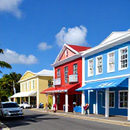 Caribbean Holidays, Cayman Islands July, Visitors exploring George Town, Grand Cayman, with colourful buildings, historic architecture and local shops in bright sunshine