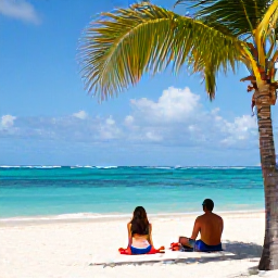 Caribbean Holidays, Cayman Islands June, Adults-only couple relaxing on a quiet white-sand beach in Grand Cayman, turquoise sea and palm trees