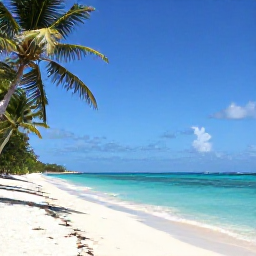 Caribbean Holidays, Cayman Islands June, Peaceful Little Cayman beach with palm trees, shallow turquoise water and a small boat offshore