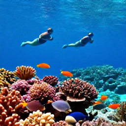 Caribbean Holidays, Cayman Islands June, Snorkellers viewing colourful coral and tropical fish in clear Cayman Islands water near a reef