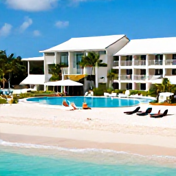 Caribbean Holidays, Cayman Islands March, Elegant all-inclusive resort on Grand Cayman beside a white sandy beach, with swimming pool, loungers, tropical gardens and guests enjoying a relaxed holiday