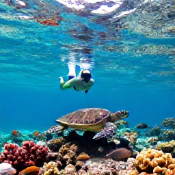 Caribbean Holidays, Cayman Islands March, Visitors snorkelling over a colourful coral reef in clear Cayman Islands water with tropical fish and a sea turtle