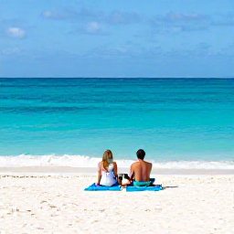 Caribbean Holidays, Cayman Islands May, Couple relaxing on a quiet white-sand beach in Grand Cayman, clear turquoise water and gentle sunshine
