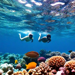 Caribbean Holidays, Cayman Islands May, Snorkellers swimming above a colourful coral reef in clear Cayman Islands water with tropical fish and sunlight from the surface