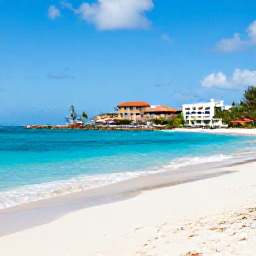 Caribbean Holidays, Cayman Islands May, Turquoise Caribbean sea, white sand beach and a relaxed all-inclusive resort on Grand Cayman in bright May sunshine