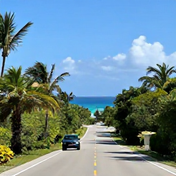 Caribbean Holidays, Cayman Islands November, A scenic coastal road on Grand Cayman with a hire car, tropical vegetation and blue Caribbean sea in the distance