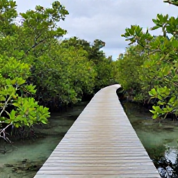 Caribbean Holidays, Cayman Islands October, A peaceful mangrove wetland and boardwalk on Grand Cayman, with green foliage, shallow water and native birds