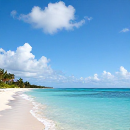 Caribbean Holidays, Cayman Islands October, A sunny coastal landscape on Grand Cayman in October, with calm turquoise sea, sandy beach and soft tropical clouds
