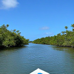 Caribbean Holidays, Cayman Islands September, Lush coastal wetland and mangrove channels in the Cayman Islands, viewed from a small eco-tour boat under a sunny September sky
