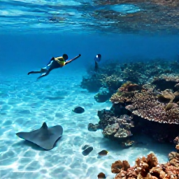 Caribbean Holidays, Cayman Islands September, Snorkellers exploring clear shallow water over coral reefs near Grand Cayman, with colourful fish and rays visible beneath the surface