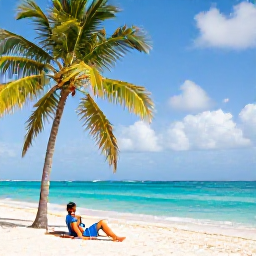 Caribbean Holidays, Cayman Islands Solo Holidays, Solo traveller relaxing on Seven Mile Beach in Grand Cayman during a sunny April morning, turquoise sea and palm trees