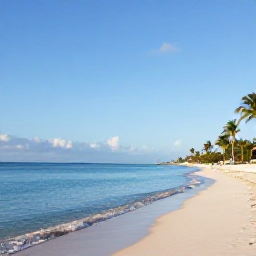 Caribbean Holidays, Cayman Islands Tours, A bright October morning on Seven Mile Beach in Grand Cayman, with calm turquoise water, soft white sand and a few palm trees