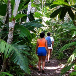 Caribbean Holidays, Cayman Islands Tours, A guided tour through a lush Cayman Islands forest, with visitors viewing native plants and wildlife