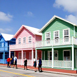 Caribbean Holidays, Cayman Islands Tours, A small tour group exploring colourful wooden houses and historic streets in George Town, Grand Cayman
