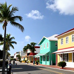 Caribbean Holidays, Cayman Islands Tours, Friendly outdoor island tour in George Town, Grand Cayman, showing colourful buildings, palm trees and visitors walking through the historic centre